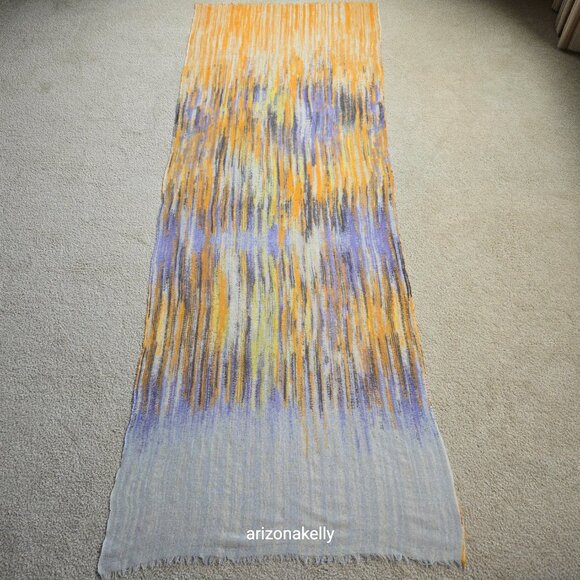 Lightweight Wool Scarf Streaked with Purple & Yellow - Picture 8 of 11